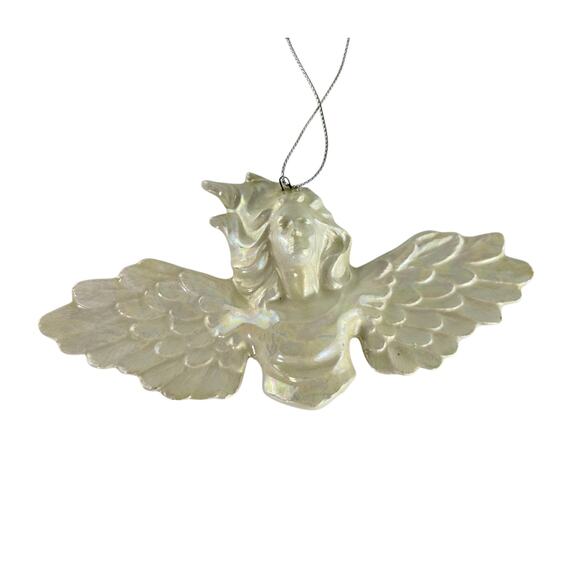 Vintage Iridescent Ceramic Angel Ornament, Outstretched Wings, Christmas 5.75" - Picture 10 of 14